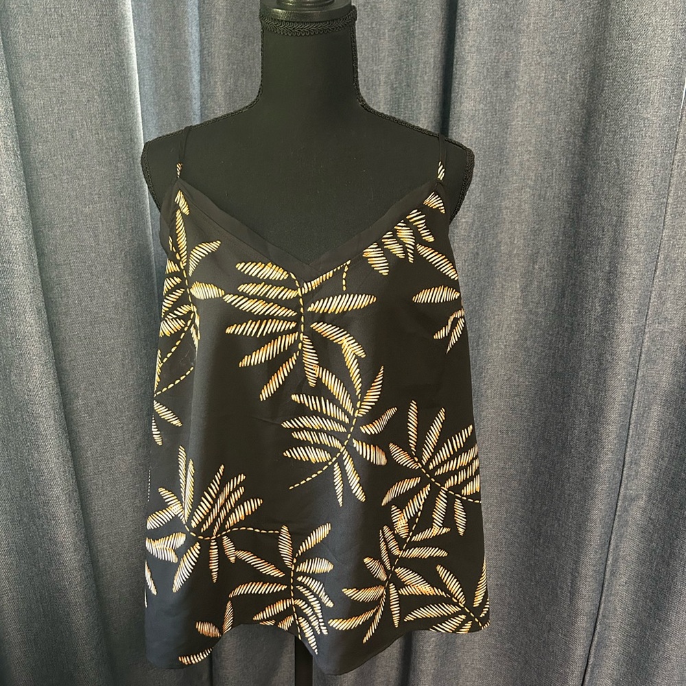A New Day Black and Gold Leaf Print Women's Tank Top